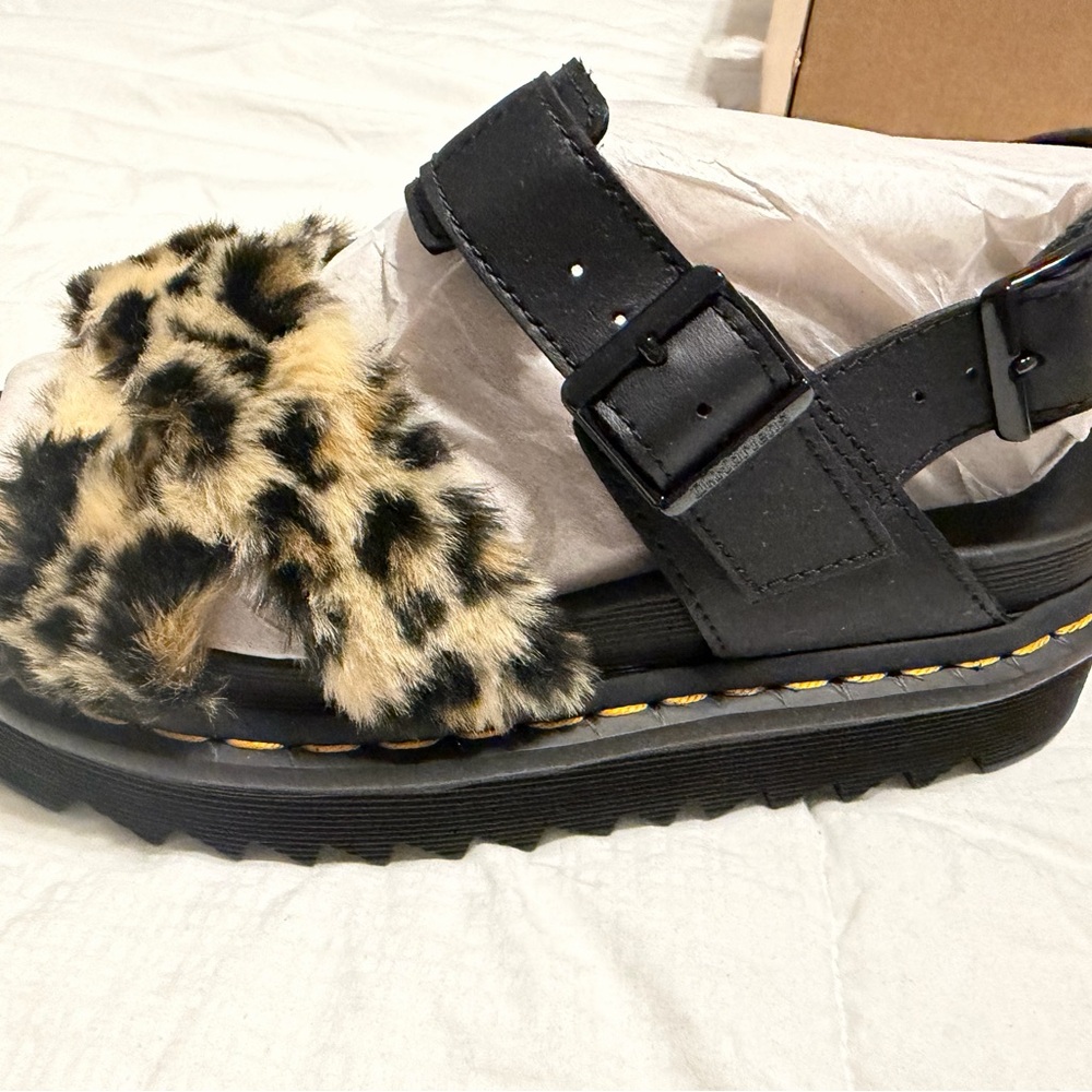 Dr. Martens Black and Leopard Print Platform Sandals